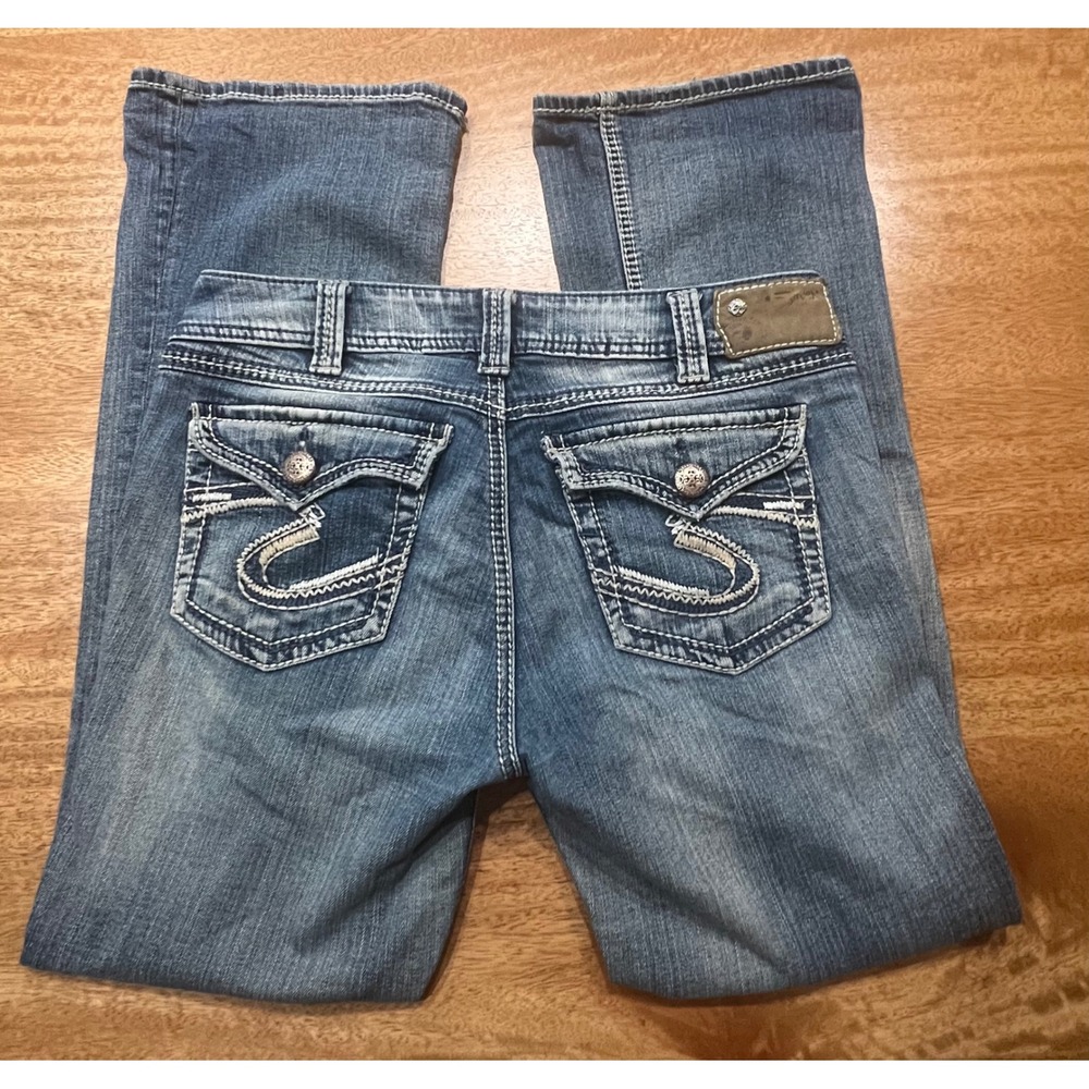 Silver Jeans Co Suki Surplus Mid Rise Bootcut Jeans Blue W30 L30 Contrast Stitch
